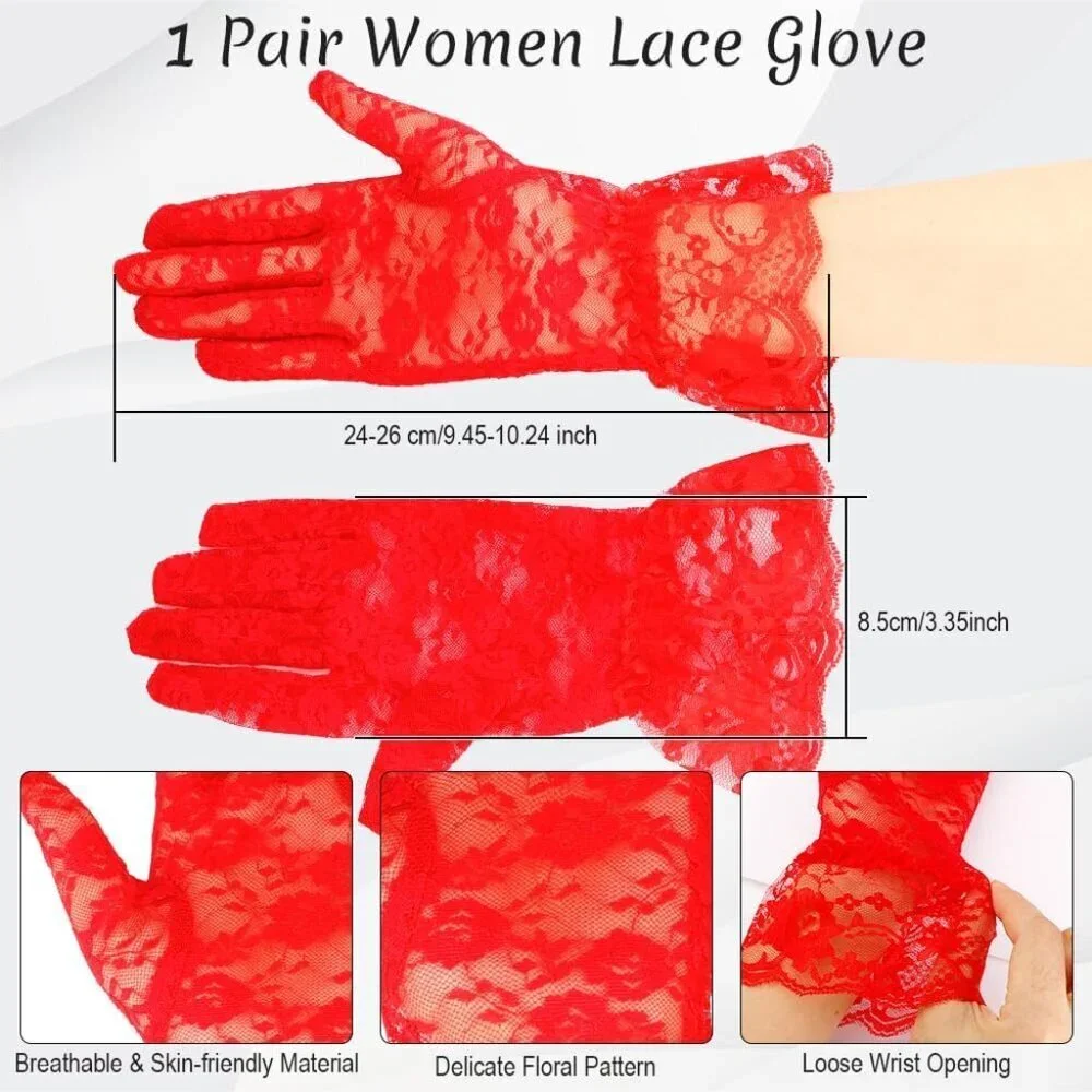 Women Red Gloves Short Bridal Wedding Party Opera Fashion Halloween Cosplay